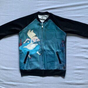 *ALICE IN WONDERLAND Disney Black and Blue Graphic Bomber Jacket Large-Sized